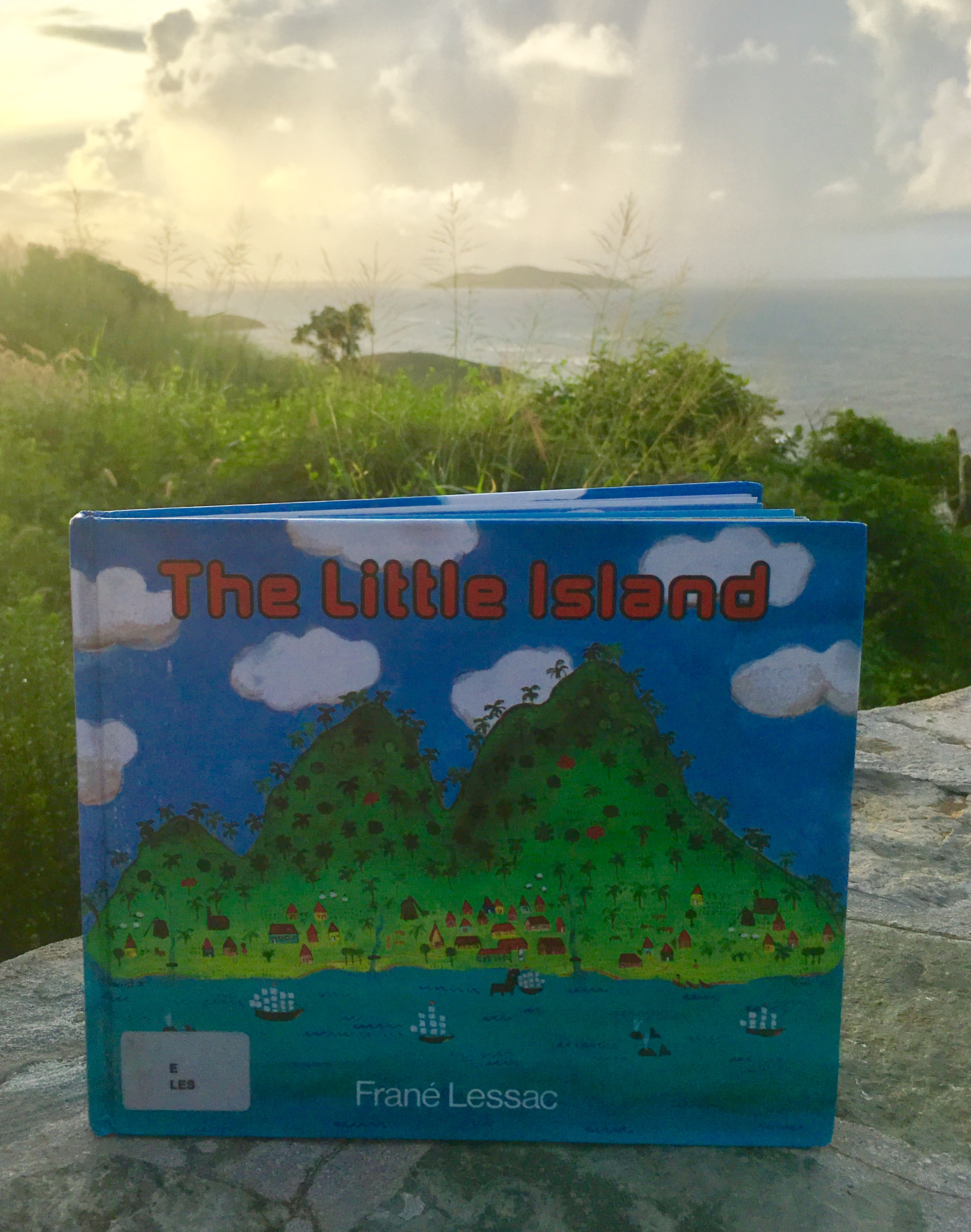 Book cover with island landscape in background